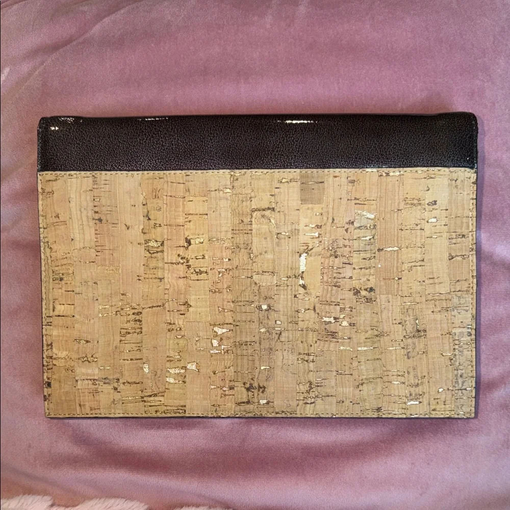 YSL Patent Leather Trim Cork Envelope Clutch in Dark Brown. NEW!!! - Picture 3 of 10